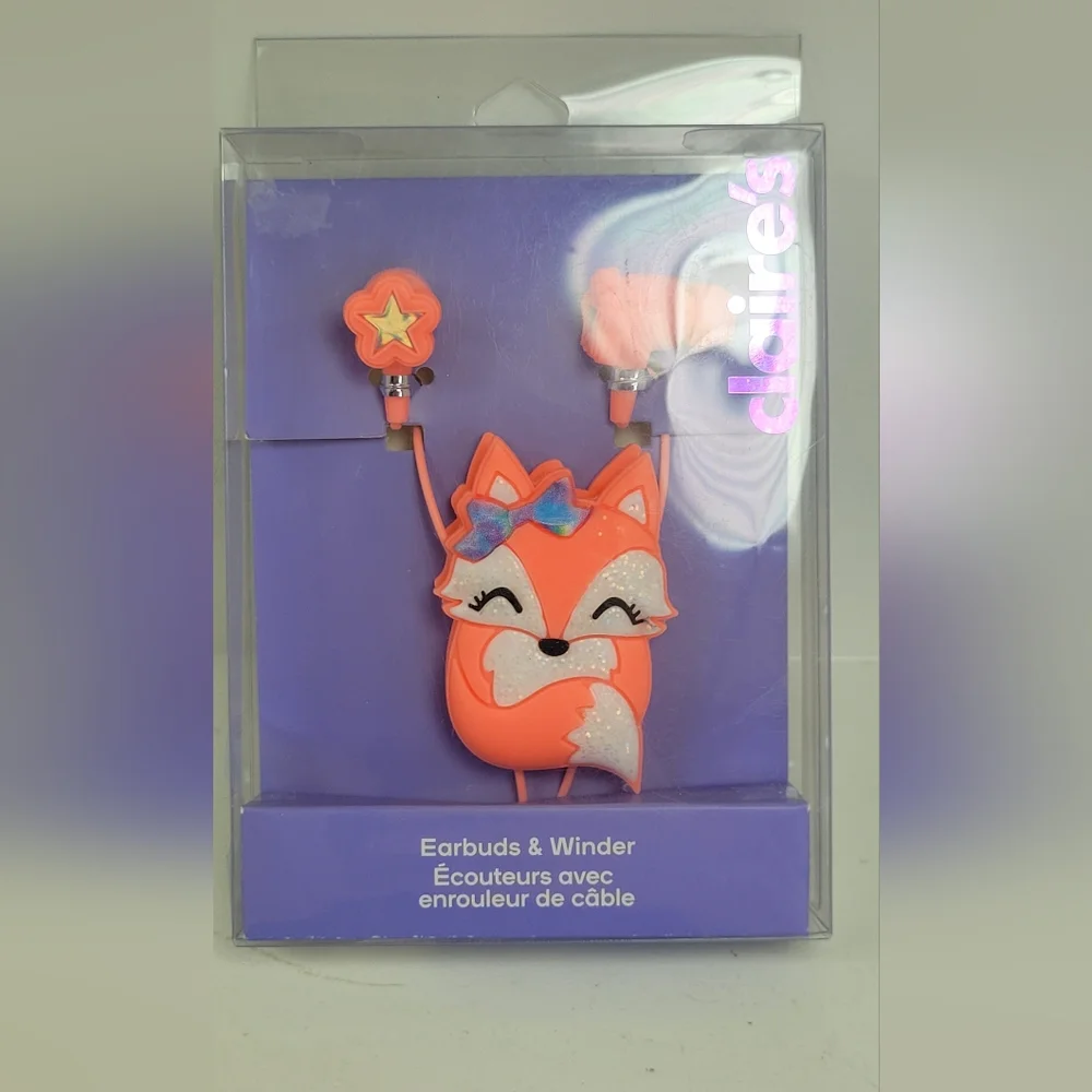 Claire's Fox Earbuds with Winder - Orange and Pink